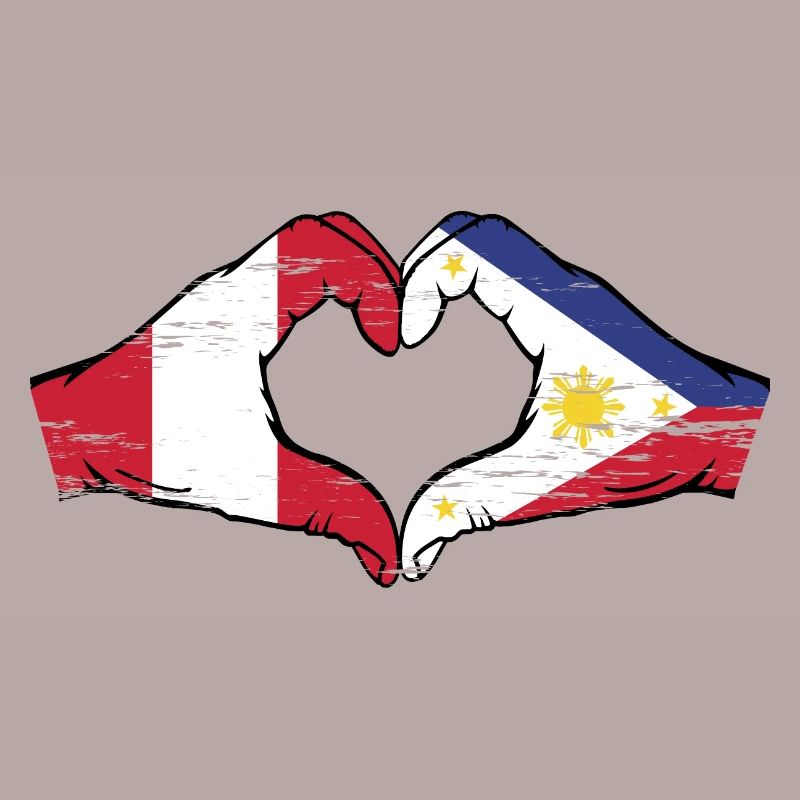 Pérou Philippines Drapeau Mains Coeur Forme Utilisé
