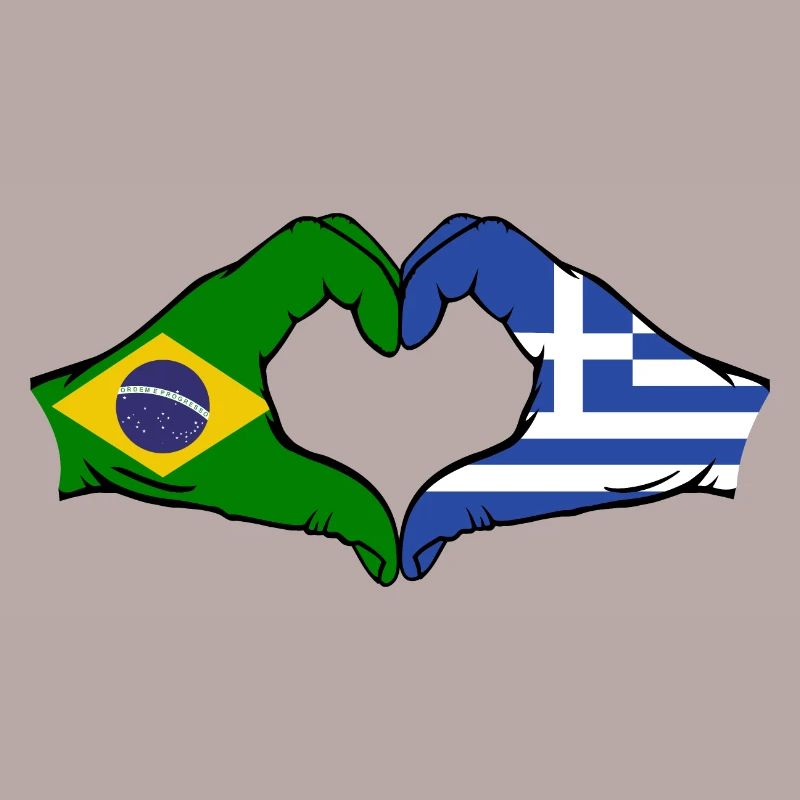 Brésil Grèce Drapeau Mains Coeur Forme