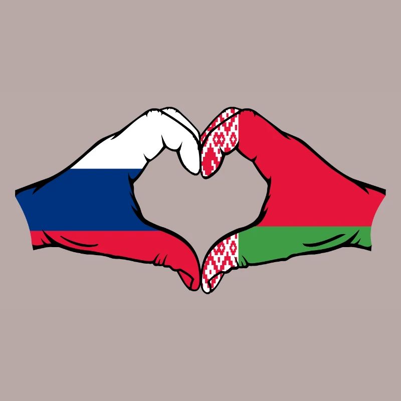 Russie Biélorussie Drapeau Mains Coeur Forme