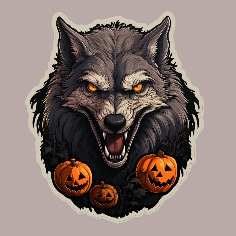 Halloween Wolf with Pumpkin