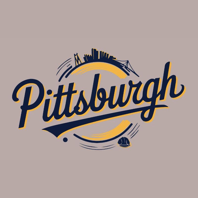 Pittsburgh Skyline and Bridge Script Logo in Bold