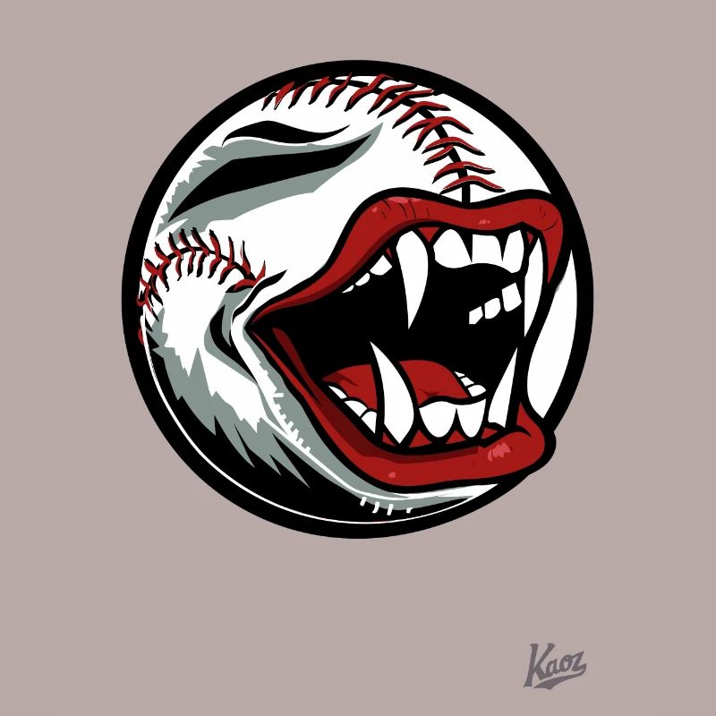 Baseball mascot with vampire teeth