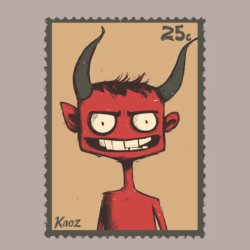 Grinning devil as a stamp
