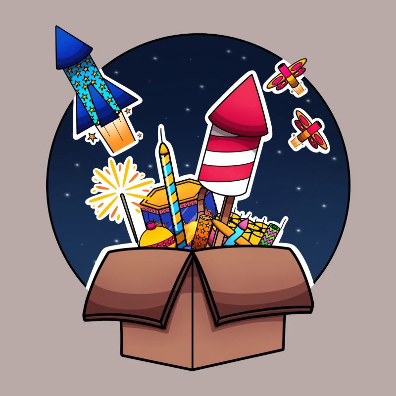 Colorful Fireworks In Box Exploding