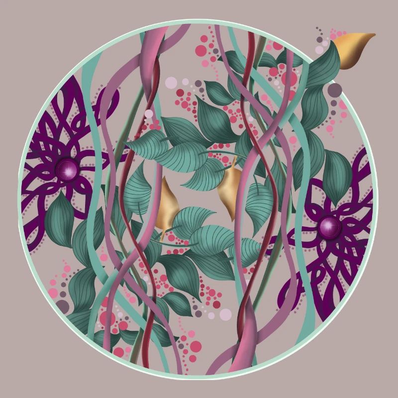 Pattern circle with leaves and dots