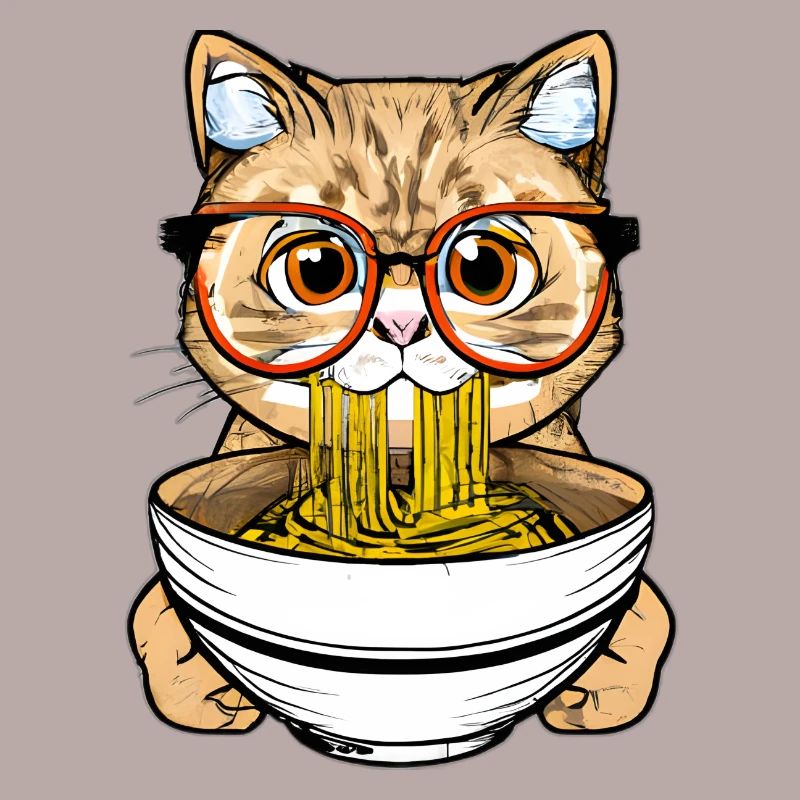 Le chat mignon aime la conception de nouilles ramen