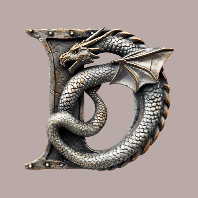Buchstabe "D" im Drachendesign.