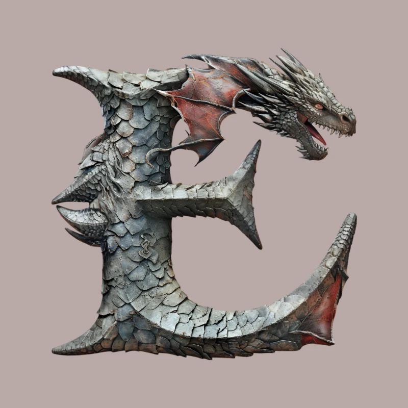 Lettre « E » en forme de dragon.