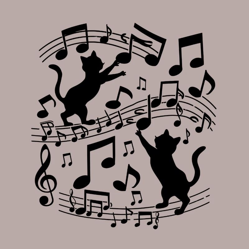 Black cats pattern playing with musical note