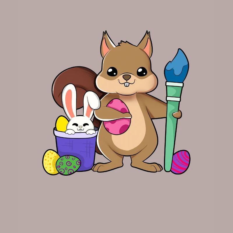 Cute squirrel paints Easter eggs