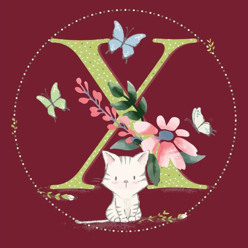 Initial letter X with cat