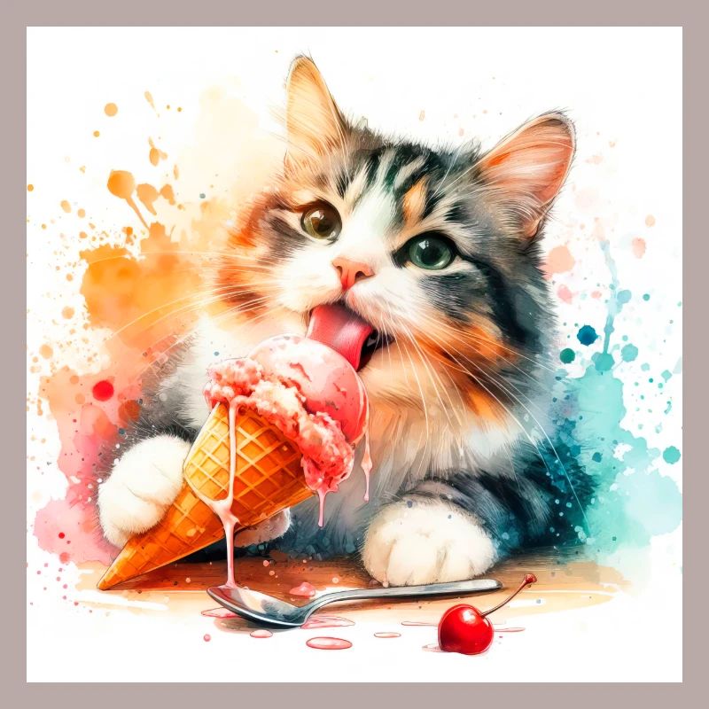 Chaton mangeant de la crème glacée