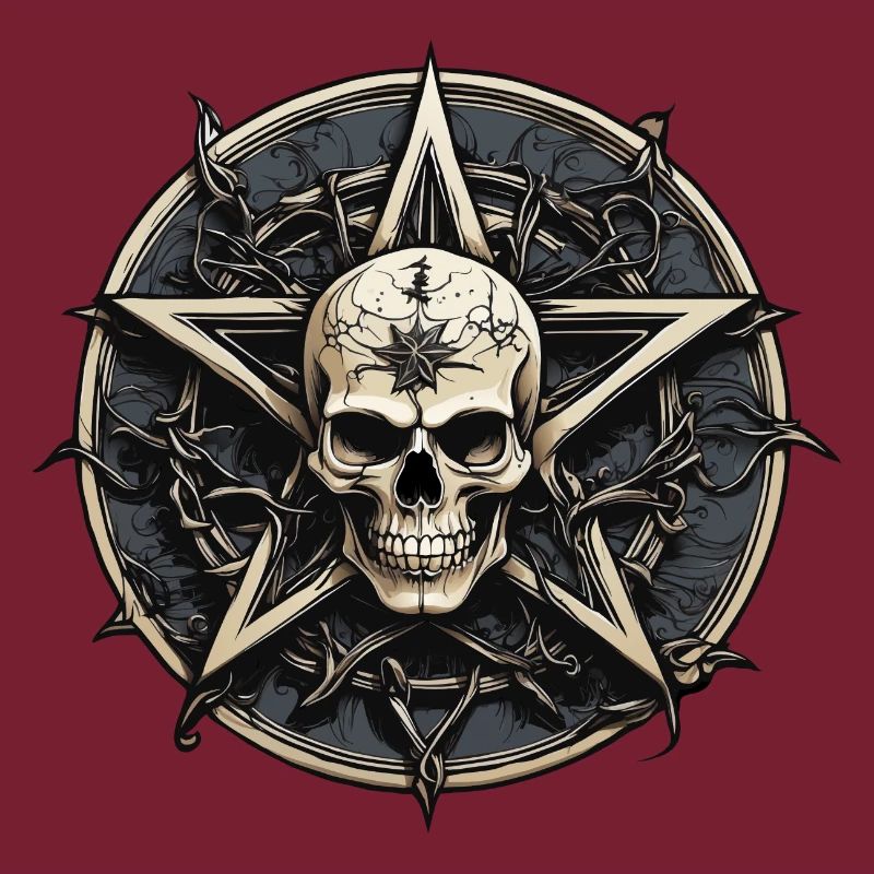 Skull with pentagram in gothic style