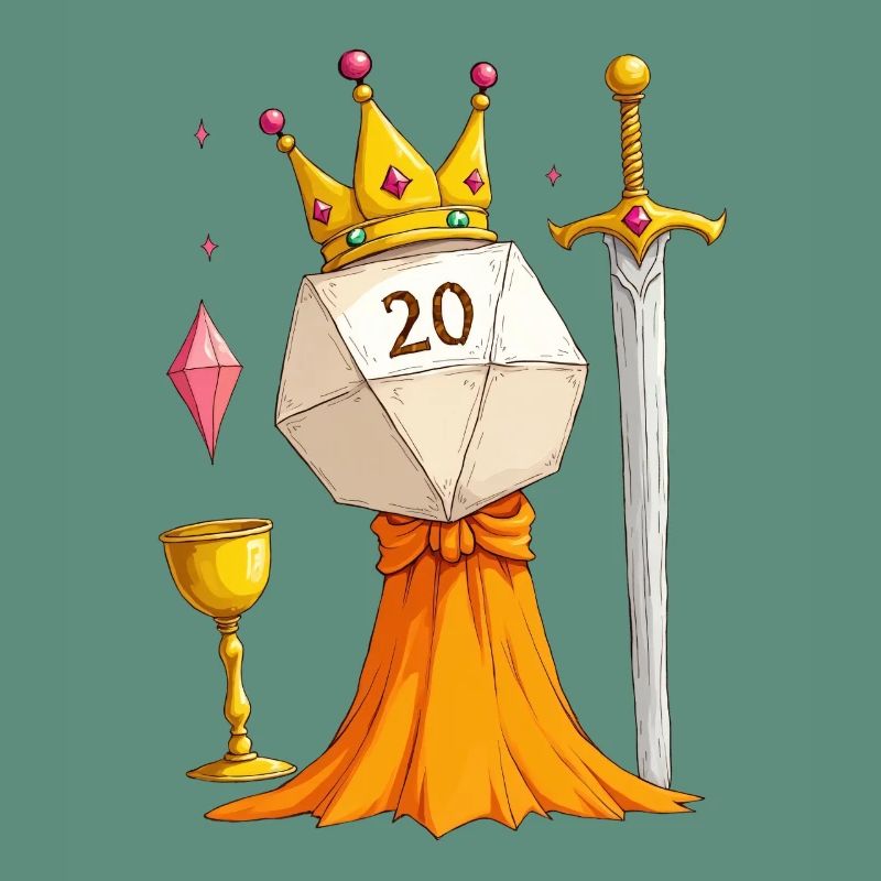 D20 Queen – Cube avec épée, robe et bocal