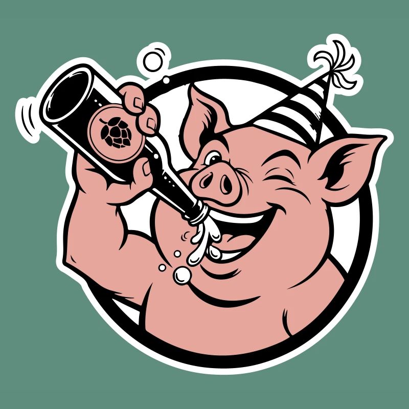 Cochon avec bouteille de célébration