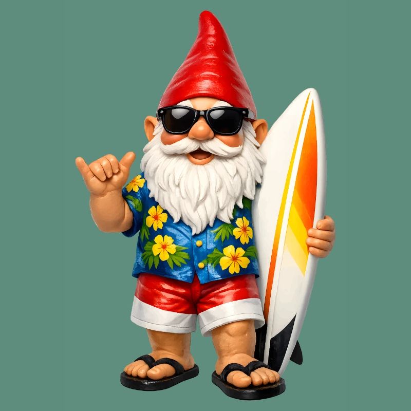 Cooler Gartenzwerg mit Surfbrett