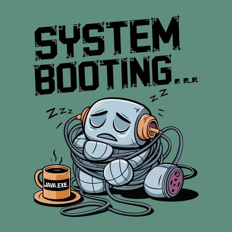 Sleepy Robot Booting avec du café Java.exe - Drôle