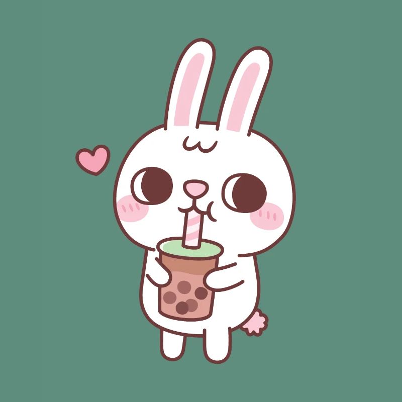 Cute White Rabbit Drinking Bubble Tea
