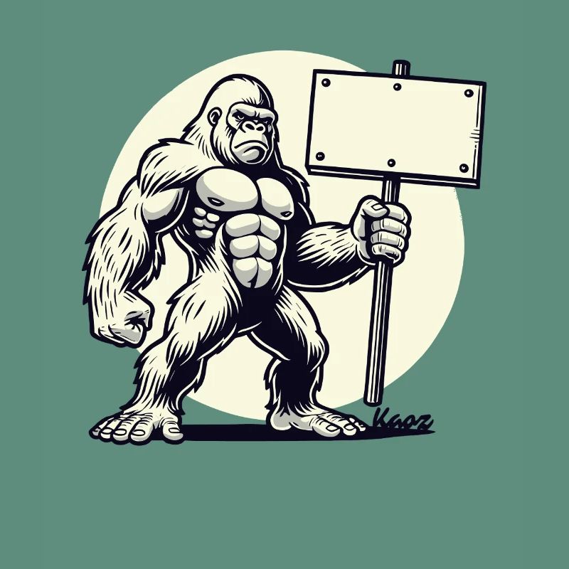 Strong gorilla with a blank shield: Your text here!