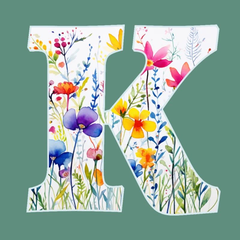 Buchstabe K, Monogramm, Blumenmuster