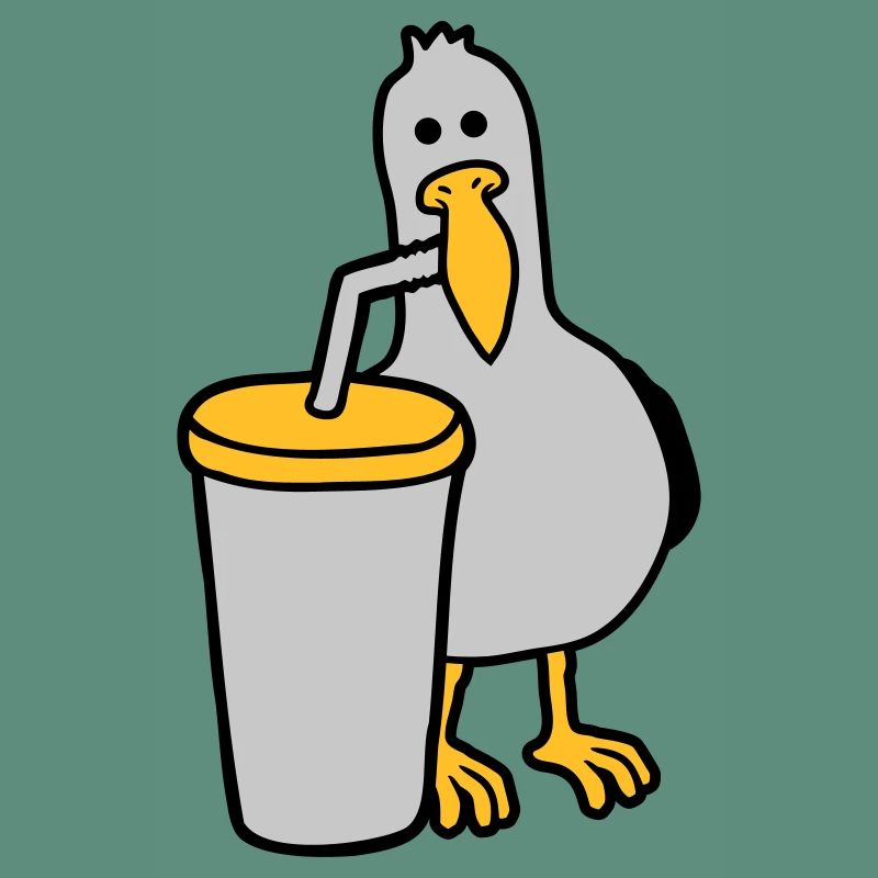 Seagull drinks cola drink