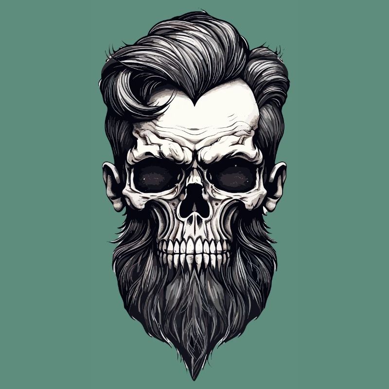 Rockabilly Skull Man with Beard Black White