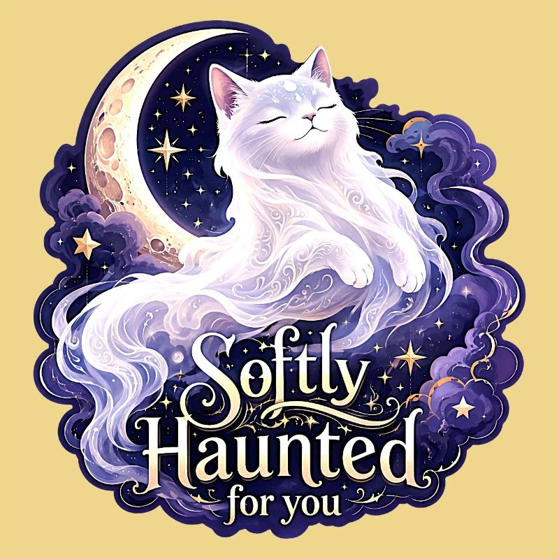 Softly Haunted White Moon Cat Gothic Celestial