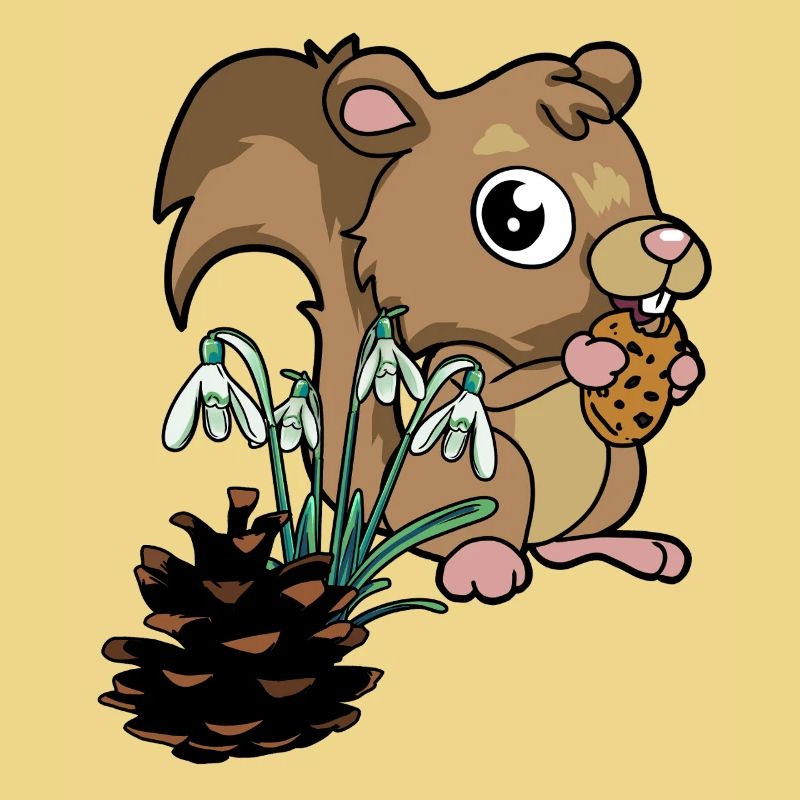 Waldtiere Frühling Eichhörnchen Schneeglöckchen