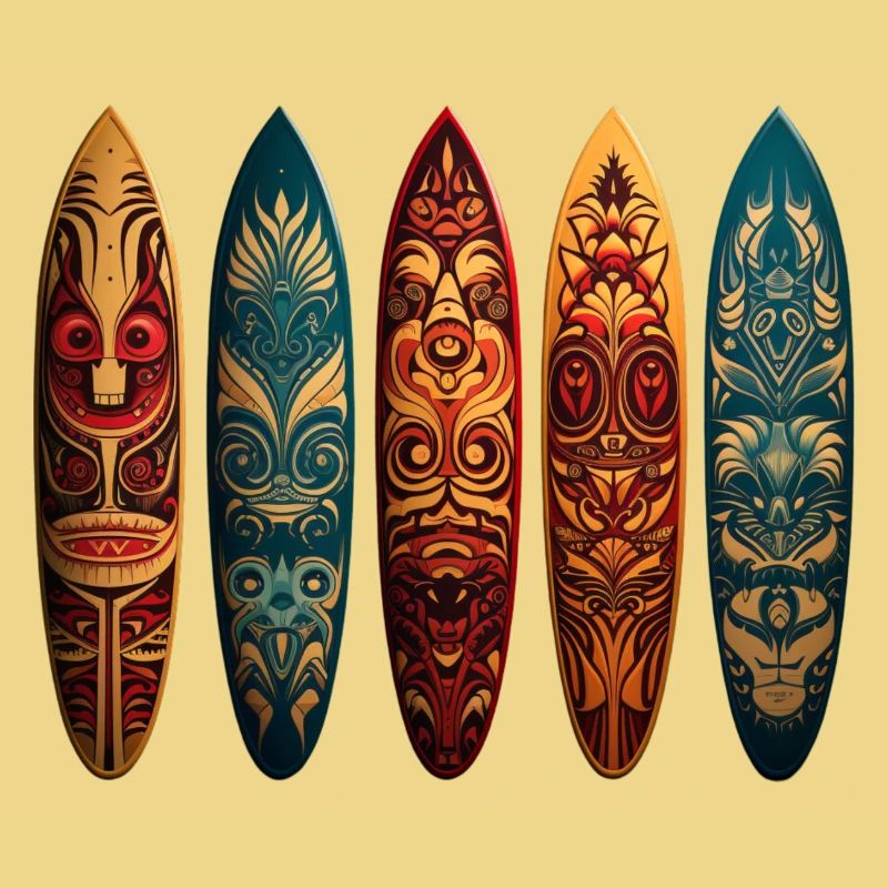 Art polynésien sur différentes planches de surf