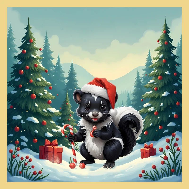 Moufette de Noël dans la forêt enneigée