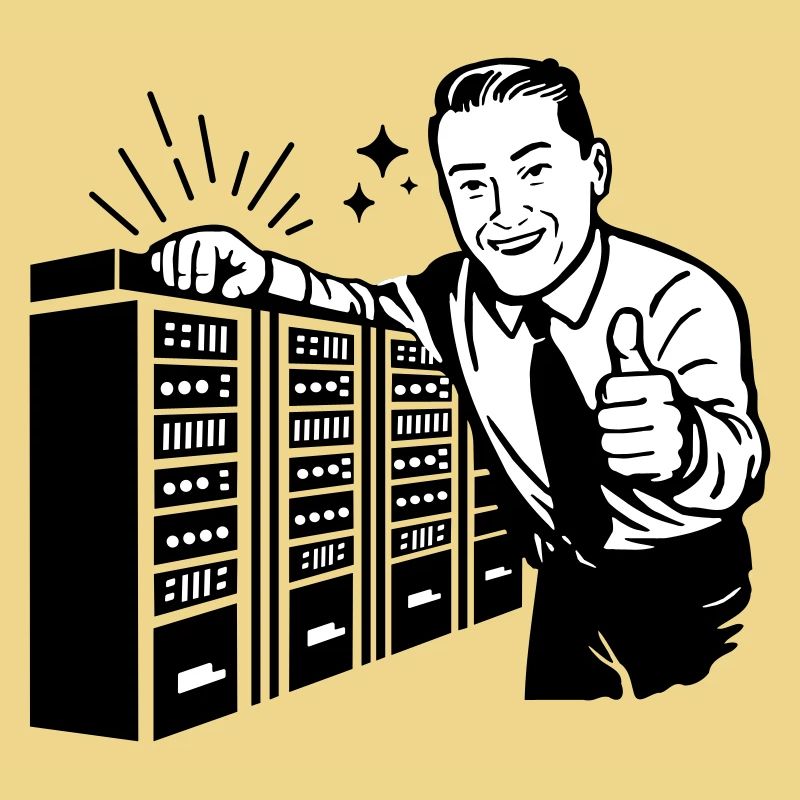 Rétro IT Admin Smiling – Support technique vintage