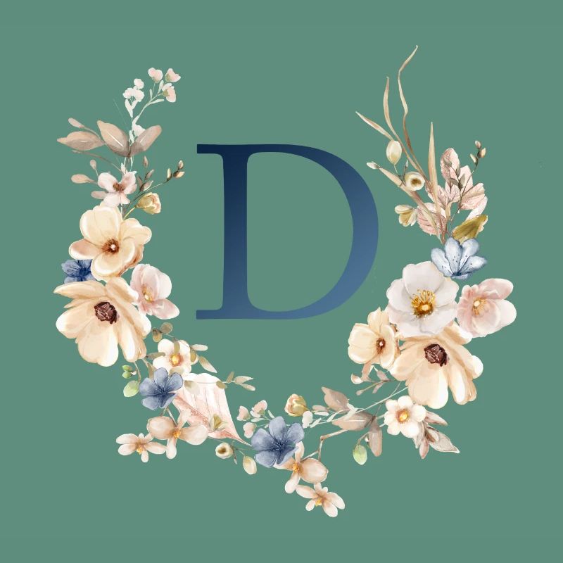 D Monogram, Floral, Boho