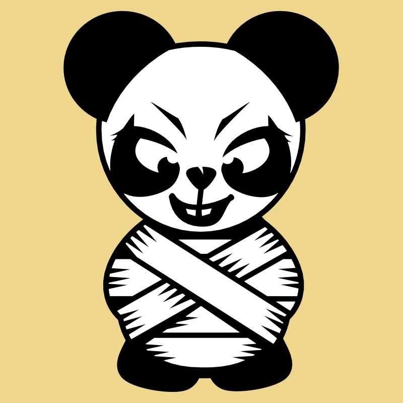 Panda bear with straitjacket and crazy eyes