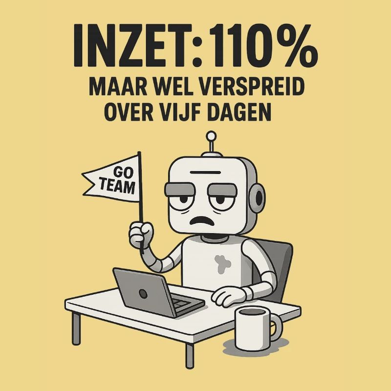 COMMITMENT: 110% – Robot at work with dry humor