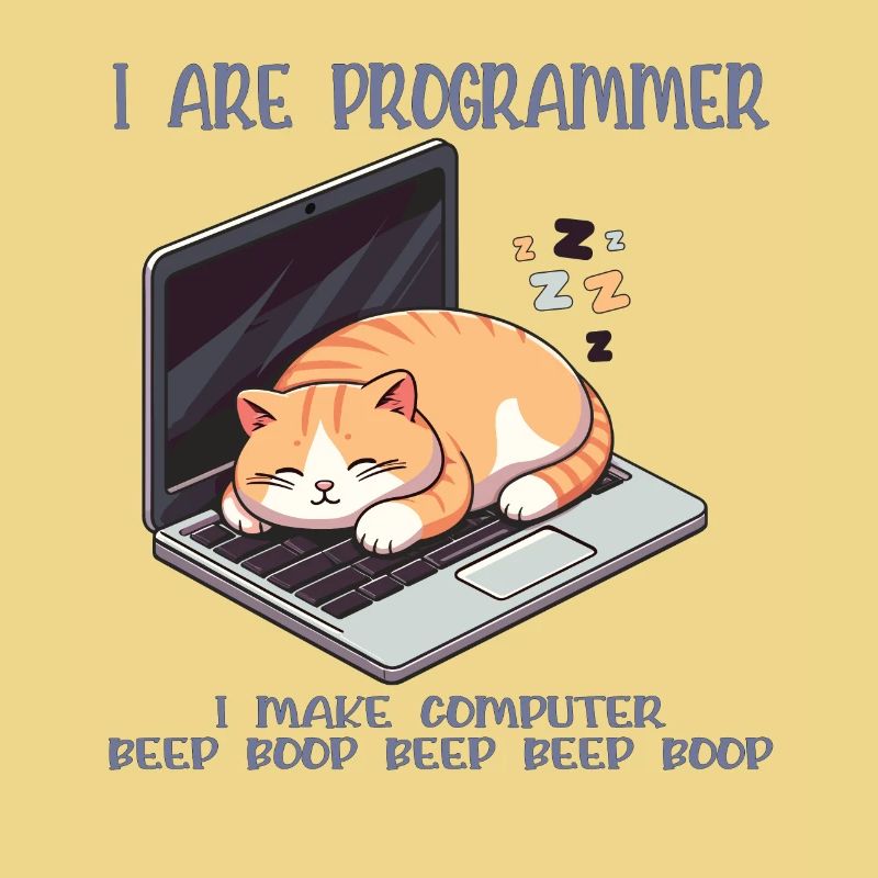 I are programmer, fat sleeping cat