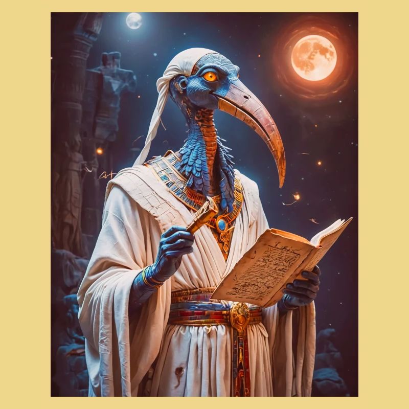 Thoth, ibis-headed god, holding a scroll