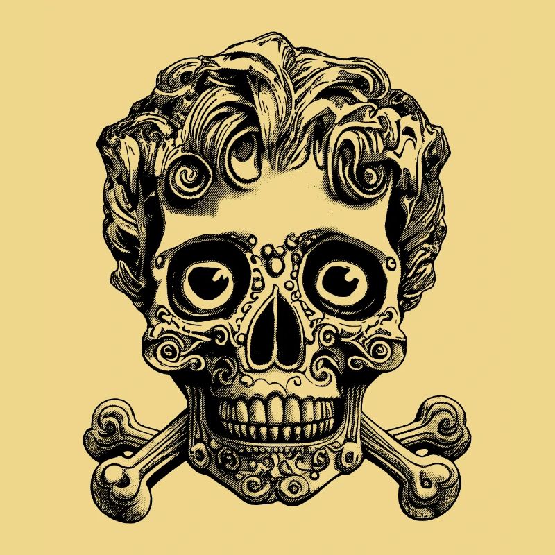 Comic-Rock Shirt: Totenkopf mit Locken-Charme