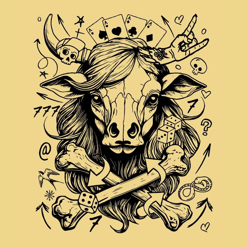 T-shirt élégant de vache comique de casino dans le style de la rue