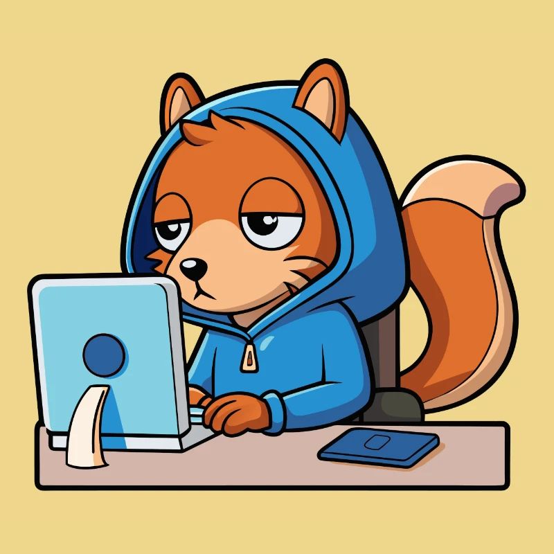 Mignon hacker écureuil dans un sweat à capuche devant le PC