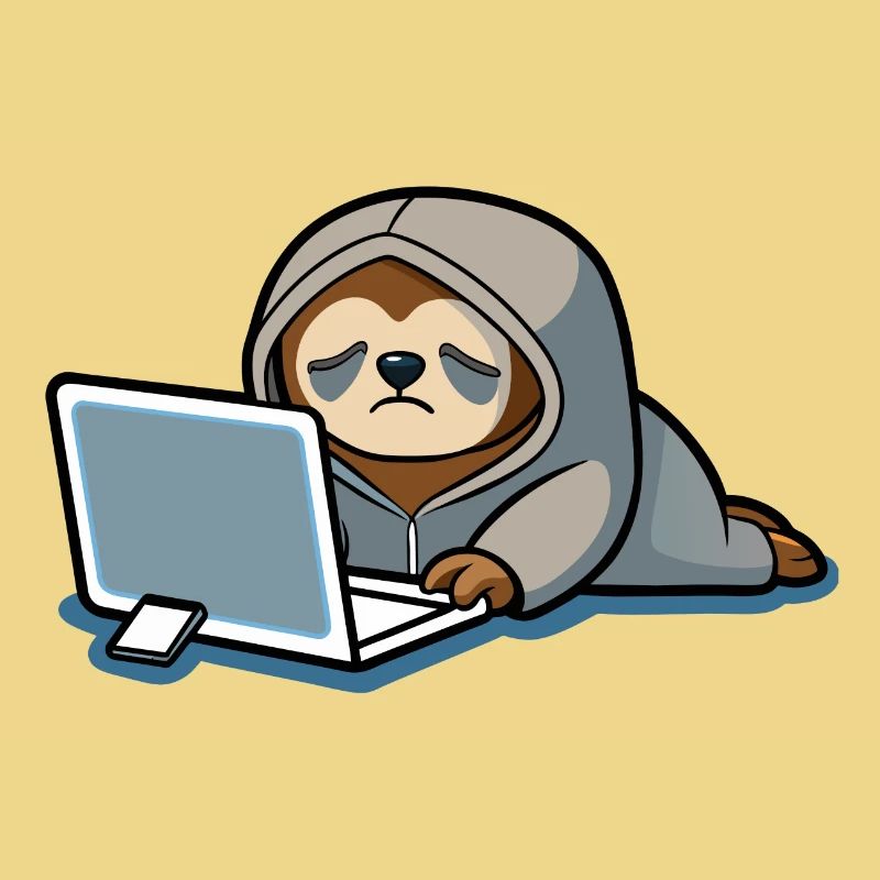 Mignon hacker paresseux en sweat à capuche devant PC