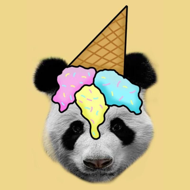 Panda mit Eiscreme als Hut
