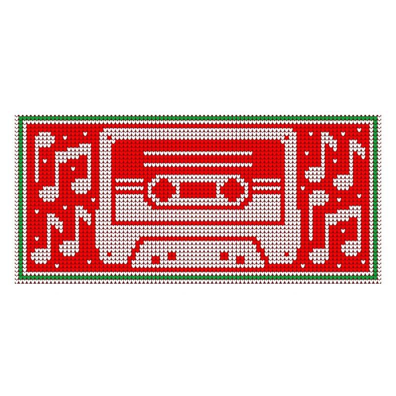 Christmas Pattern With Cassette Tape & Music Notes