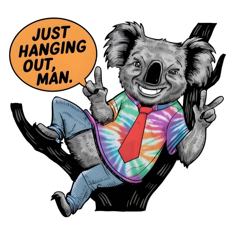 Koala en t-shirt tie-dye : Juste traîner dehors !