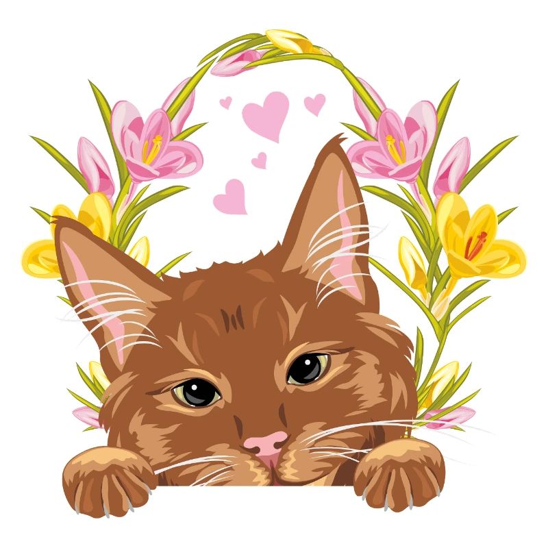 Jeter un coup d’œil mignon chat roux avec une couronne de fleurs