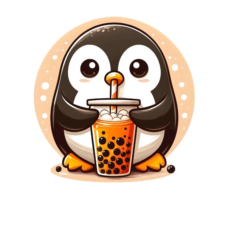 Penguin Enjoys Bubble Tea