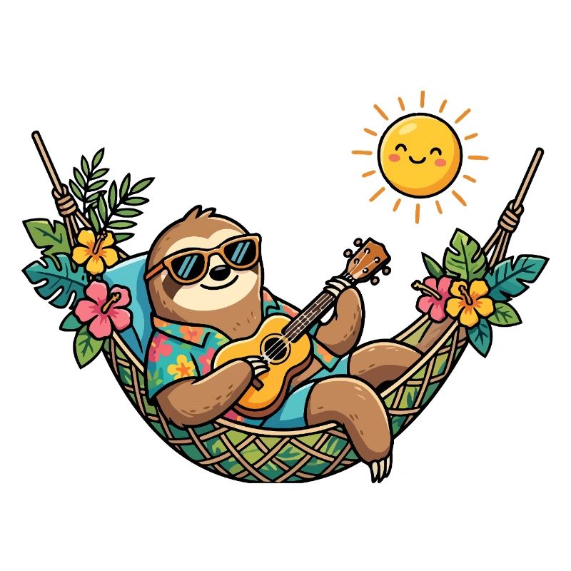 Sloth in hammock makes summer vacation beach