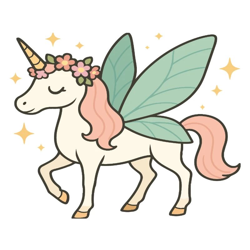 Niedliches Feen-Einhorn mit Blumen und Glitzern