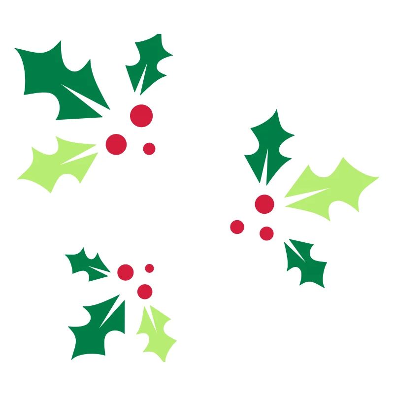 three holly branches with three red berries