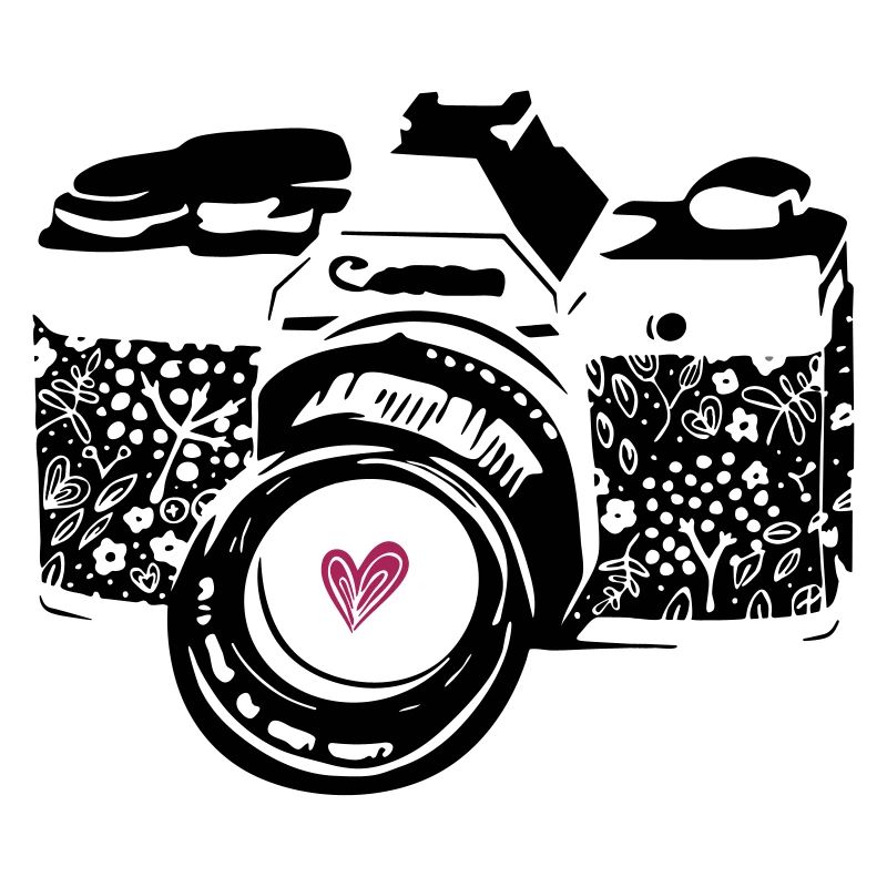 Black camera with flowers