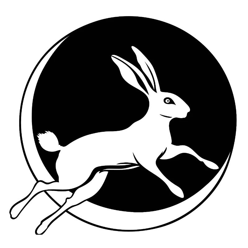 Bunny jumping with crescent moon Easter Ostara